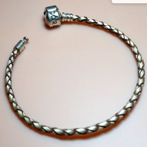Auth Pandora Champagne White Leather 7 in Bracelet